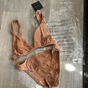 JLUXLABEL Knotted Ribbed Bikini in Rust